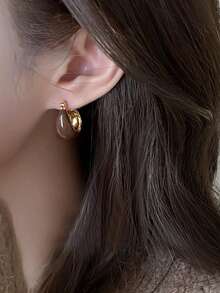 1 Pair Elegant Brown Oil Drop Simple Hoop Earrings, Suitable For Women's Daily, Commute, Holiday, And Date Wear In Autumn/Winter - Brown - View 4