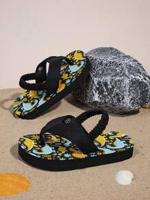 Baby Flip Flops With Elastic Band, Easy To Wear & Take Off, Cartoon Dinosaur Print, Soft & Comfortable, Thick Non-Slip Sole, Suitable For Indoor & Outdoor, Vacation Must-Have - Multicolor - View 4