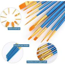 60 Pcs Acrylic Paint Brush Set, Oil & Watercolor - Professional Artist Brushes With Wooden Handle Nylon Hair Brushes - Bulk Art Supplies Adults, & Beginners - 藍色 - 查看 3