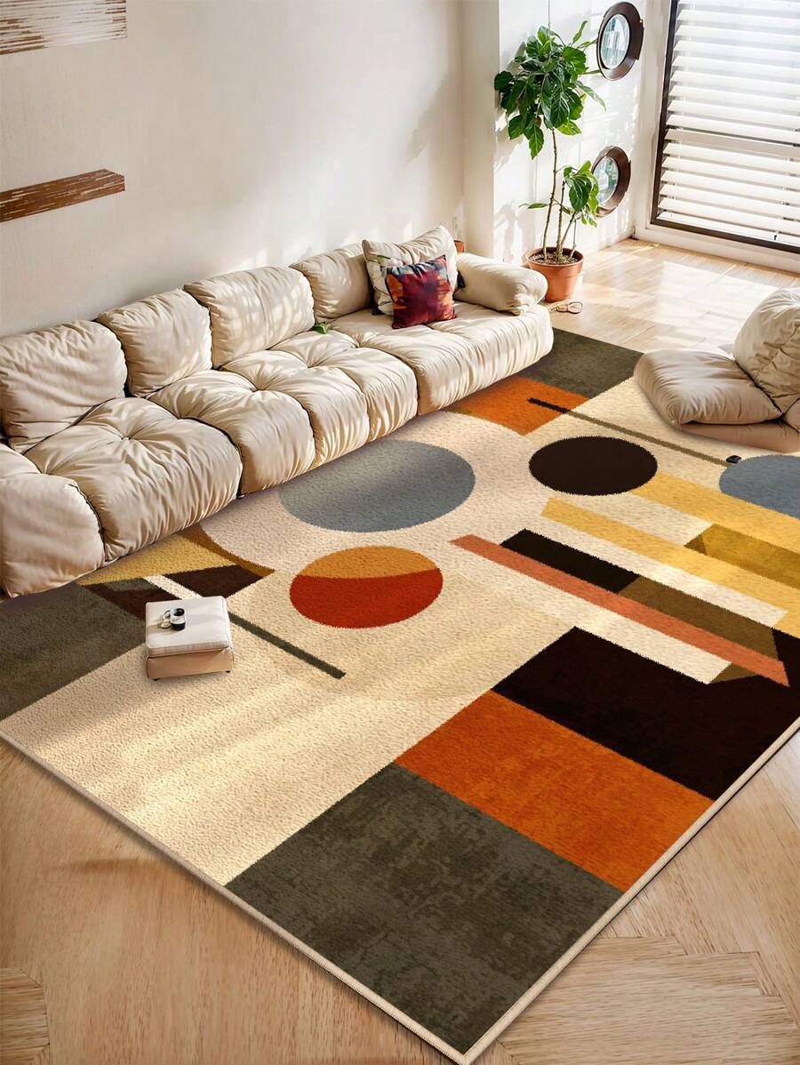 1 Stück Teppich im Wohnzimmer in Großformat mit mehrfarbigem Farbblockdesign, moderner Stil mit 1100g/㎡ Material mit niedriger Polsterung, 5mm Dicke, weich und angenehm anzufühlen, leicht zu pflegen, wasserdicht und fleckabweisend, rutschfeste Rückseite, maschinenwaschbar, Teppich für Lobby, Schlafzimmer, Küche, Esszimmer, Büro, Raumdekoration und Fußmatte.