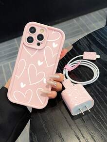 5pcs Pink Phone Case Set, Compatible With IPhone 17, 17 Air, 17 Pro, 17 Pro Max, Includes Charger Head, Data Cable, Lanyard