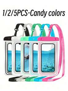 1/2/5pcs Waterproof Bag Universal Waterproof Phone Pouch Casual Waterproof Phone Pouch Cellphone PVC Bag, Cellphone Dry Bag For Smartphone, Phone Cases With Lanyard, Smooth Surface, For Vacation, Beach Sports Bag School Supplies School Stuff For School For Student Travel Essentials Travel Accessories Vacation Summer Holiday Back To School - Multicolor - View 1