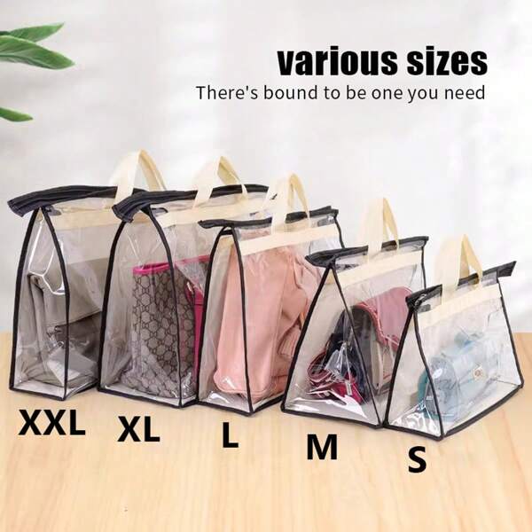 6 piezas Bolsas de polvo no tejidas transparentes para bolsos, organizador de almacenamiento de bolsos con cremallera y asa, bolsa colgante para protección, accesorios para bolsos