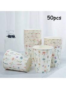 10/25 Vasos de papel desechables con temática de flores frescas, de 9 onzas/250ml, vasos de bebida desechables, vasos de café desechables para fiestas de cumpleaños, adecuados para diversas fiestas, bodas, hogares, oficinas, vasos de bebida, vasos de bebida fría, vasos de té caliente, tazas de café, vasos de comedor, suministros y accesorios para fiestas de cumpleaños
