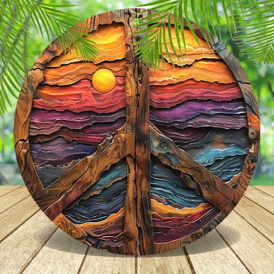 1pc Vintage Peace Sign Wall Art, 8x8 Inch Metal Plaque, Non-Feathered, Non-Electric, Artistic Decor, Suitable For Garden, Bedroom, Garage - High Definition Textured Print, Ideal Gift, Hole Style Randomly Sent Gifts Birthday Graduation,Room Decor,Home Decor,Bathroom Decor,Bedroom Decor,Room Decoration Stuff,Wall Decor,Living Room Decor,House Decor,Kitchen Decor,Home Decor Living Room,Office Decor,Decoración Para Cuarto,Local Delivery