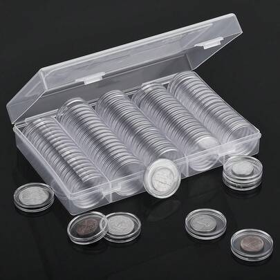 100 Pieces Of 30mm Coin Capsules With Transparent Plastic Silver Dollar Holders, Suitable For Collectors With Circular Coin Protective Covers, With Storage Boxes, Suitable For Morgan Silver Dollar Collection Items