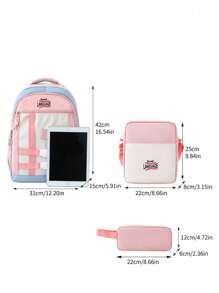 Nuevo juego de cuatro piezas de mochila para la temporada de vuelta al colegio, diseño de color sencillo y lindo con elemento de estrella de cinco puntas de béisbol, mochila de gran capacidad clásica y versátil, apertura de cremallera, plegable, con múltiples bolsillos y compartimentos, que incluye bolsa escolar, bolso bandolera, estuche de lápices y monedero redondo pequeño, mochila juvenil. Bolsa escolar imprescindible, adecuada tanto para niños como para niñas.