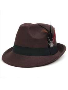 1 pièce Chapeau Fedora élégant unisexe avec bande de plumes, casquette de jazz décontractée à la mode, convenant pour les fêtes, les rassemblements et le port quotidien - multicolore - Voir 5