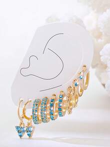 Bộ 5 đôi hoa tai vàng đính đá sáng bóng thời trang, hoa tai đinh tán tối giản phù hợp cho trang phục hàng ngày, tiệc tùng và dạ tiệc của phụ nữ - Món quà hoàn hảo cho bạn gái, gia đình - bộ bông tai - Xem 4