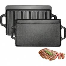 (40 * 20cm) Plancha de Hierro Fundido,2-in-1 Comal Reversible, Plancha Hierro Fundido Reversible,Parrilla Acanalada,Mano Antiquemaduras,antiadherente,Adecuado para Estufas de gas - 1 - Ver 3