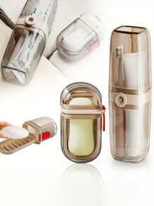 Doppelschicht-Design Reise-Seifenbox mit Deckel und 3-in-1 Mundspülbecher, wasserdichte Seifenbox, tragbarer 3-in-1 Mundspülbecher zum Zähneputzen, multifunktionaler Reise-Organizer, Mini-Luxus-Reise-Seifenbox für Zuhause, doppelschichtig versiegelt mit ablaufbarer Seifenbox, Rückkehr zur Schule