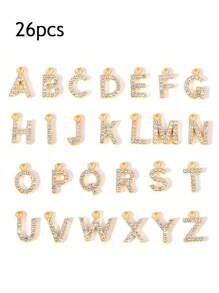26 pièces Pendentifs avec lettres anglaises ornées de diamants, conviennent pour la fabrication de boucles d'oreilles et de bijoux de collier avec lettres pour les femmes