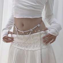 1 chiếc dây thắt lưng nhiều lớp đính đá hoa đính ngọc trai thanh lịch, thắt lưng thời trang gợi cảm độc đáo dành cho phụ nữ, quà tặng tiệc/ngày lễ - Nhiều màu - Xem 5