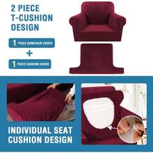Sofa Cover 3 Piece T Cushion Loveseat Slipcovers Thick Velvet Couch Cover Stretch T Cushion Sofa Covers For 2 Cushion Couch With 2 Individual T Cushion Covers Washable, Stone Blue - 酒紅色 - 查看 4