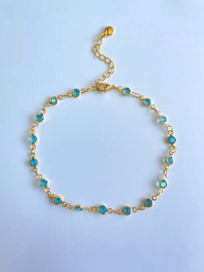 سوار كاحل مطلي بذهب عيار 18 كارات مرصع بحجارة الزركونيا الملونة قطعة واحدة