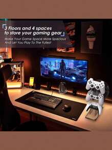 1 pieza Estante de almacenamiento de 3 niveles para control de juego de acrílico, soporte para auriculares, soporte de exhibición transparente, colgador de exhibición para auriculares