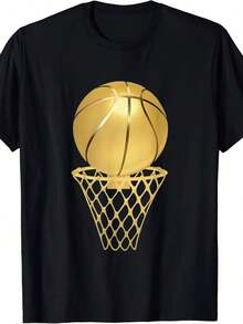 [Everyday Comfort, MEN'S BASKETBALL Graphic T-Shirt, 100% Cotton Crew Neck Tee, Casual Summer Knit Fabric Top With Applique Detail, Regular Fit Sports Fan Shirt, Casual Summer Wear |   Crew Neck Tshirt |   Smooth Texture Teefashion Casual Retro Printed T-Shirt Graphic Print Short SleevesFunny Shirt Creative And Versatile Cartoon Printed T-Shirt HHYCN TRADING LIMITED - Black - View 1