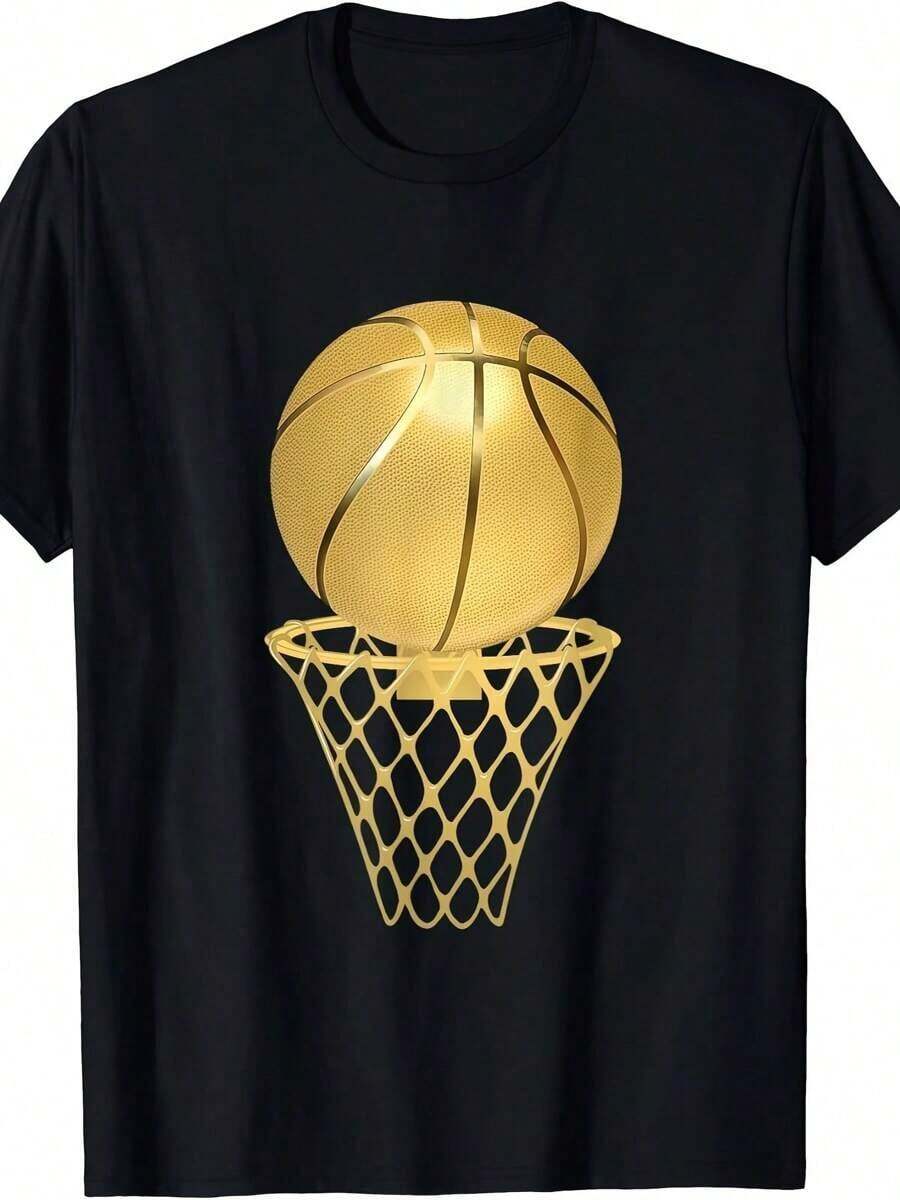 [Everyday Comfort, MEN'S BASKETBALL Graphic T-Shirt, 100% Cotton Crew Neck Tee, Casual Summer Knit Fabric Top With Applique Detail, Regular Fit Sports Fan Shirt, Casual Summer Wear |   Crew Neck Tshirt |   Smooth Texture Teefashion Casual Retro Printed T-Shirt Graphic Print Short SleevesFunny Shirt Creative And Versatile Cartoon Printed T-Shirt HHYCN TRADING LIMITED - Black - View 1