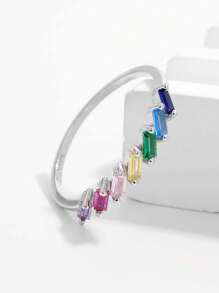 1 pieza Anillo de diseño geométrico colorido y elegante, de plata de ley 925, con un diseño minimalista y clásico, accesorio de fiesta para mujer, regalo de joyería para mostrar encanto