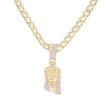Colgante de cara de cabeza de pieza de Jesucristo para hombres, collar con dije de cristal brillante helado con cadena, joyería de Hip Hop - Cadena de cuerda de plata - Ver 5
