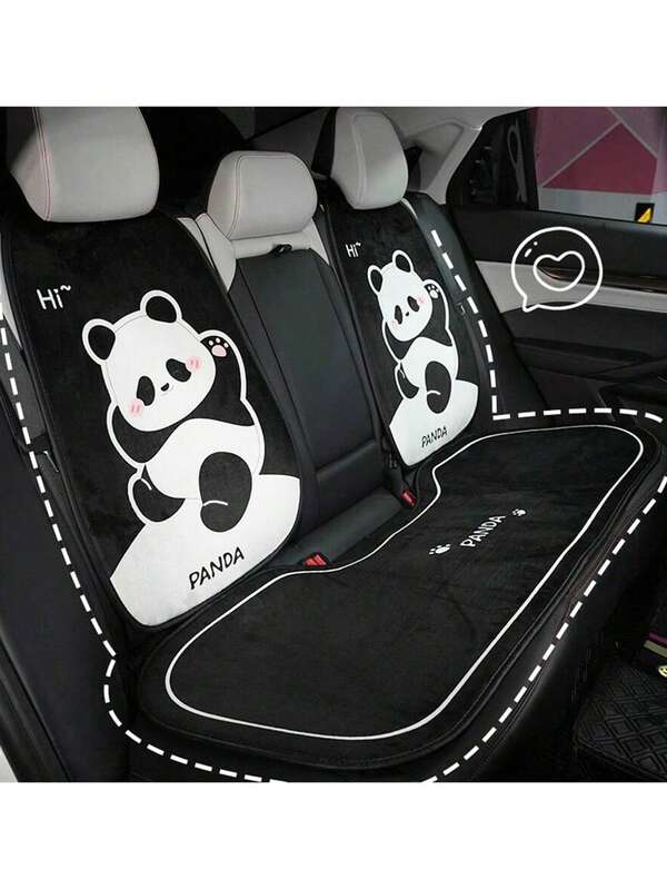 1pc Universal Car Seat Cushion, Plush Warm Panda Design Soft Comfortable Car Seat Protector With Neck Pillow, Suitable For Most Vehicles