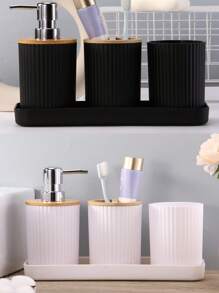 4 pièces/set Ensemble d'accessoires de salle de bain nordique, Bouteille de distribution de shampoing, gel douche et désinfectant, Porte-brosse à dents, Gobelet pour rince-bouche, Palettes Ensemble de salle de bain Rentrée scolaire