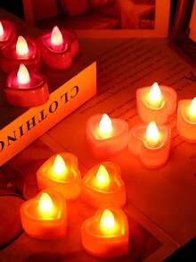 24/12pcs Red Flameless Romantic LED Candles, Heart-Shaped Candle Lights, Suitable For Festivals, Weddings, Birthdays, Valentine's Day, New Year, Anniversary Decorations, Yard Decorations, Garden Decorations