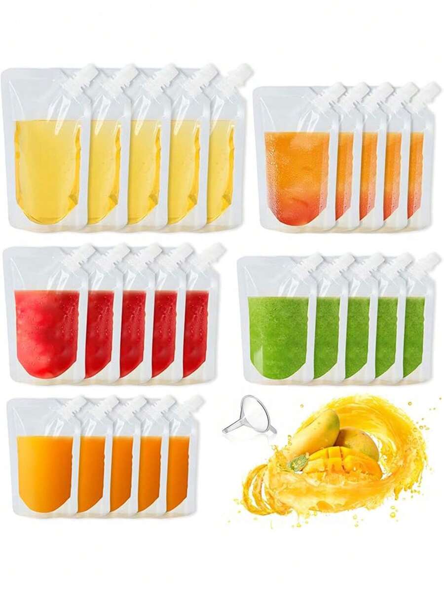5/10 Drinks Bag Set, Plastic, Leak-Proof And Reusable Drinks Bags, Juice Drinks Bags, Clear Plastic Drinks Bags, Clear Juice Drinks Bags, For , Camping - Transparent - View 1