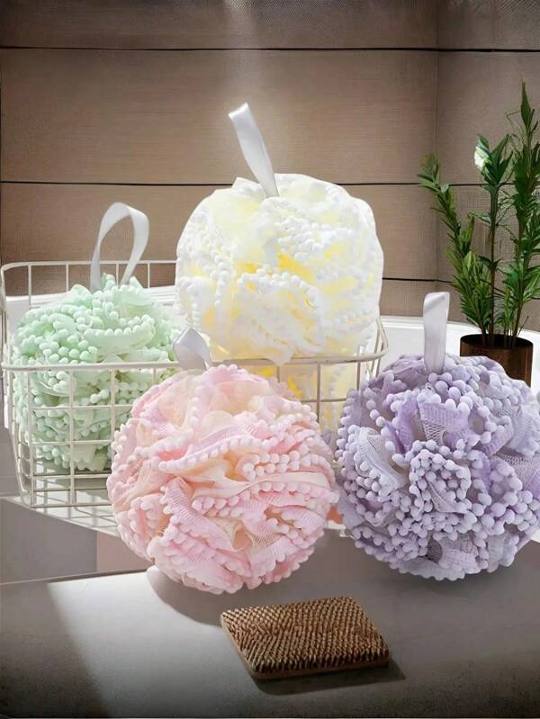 1/4 Lace Bath Ball, Exfoliating Household Bath Ball, Facial And Body Foam Cleansing Ball, With 1 Hook For Easy Portability.