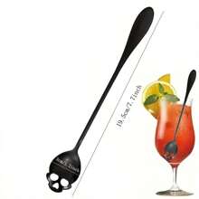 3/5pcs Skull Shaped Iced Tea Spoon Sets, Gothic Design Mixing Spoons, High Quality Stainless Steel Long Handle Spoons Suitable For Milkshakes/Smoothies/Iced Coffee, Ideal Gifts For Day Of The Dead/Christmas/Thanksgiving, Kitchen & Cafe Back To School