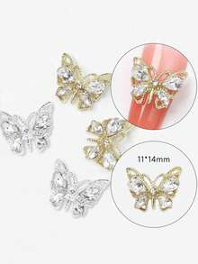 5 件 3D 蝴蝶指甲饰物，金色、银色闪亮奢华宝石，水晶钻石珠宝耳钉配水钻，用于指甲设计，美甲装饰套装，适用于丙烯酸指甲 - 彩色 - 查看 6