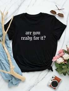 Camiseta negra de manga corta con estampado inspirado en Swift para mujer - Top informal de estilo retro para conciertos y uso diario - Mezcla de algodón suave, tallas grandes - Negro - Ver 1