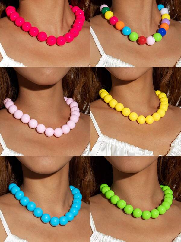 imoli 1 stuk Lente & Zomer Strandvakantie Bohemian Stijl Acryl Kralen Elegante & Romantische Ketting voor Vrouwen, Perfect Cadeau Geschikt Voor Elke Gelegenheid Het Hele Jaar Door