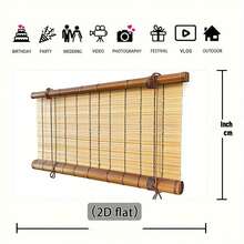 1pc 2D Flat Natural Bamboo Roll-Up Blinds Backdrop, Decorative Wooden Curtain With Rustic Wood Floor And Brick Wall Elements, Ideal For Photography, Home Decor, And Events, Elegant Bohemian Style Photobooth Background -No Need For Electricity