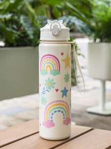 1pc, 750ml/23OZ Plastic Water Bottle With Straw & Rope, Portable, Multiple Designs, Suitable For Outdoor Sports, Cycling, Travel, Camping, Holiday Gifts, Etc.