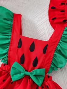 Set de 2 piezas vestimenta de verano para bebés niñas con mono informal y gorro con estampado de sandía