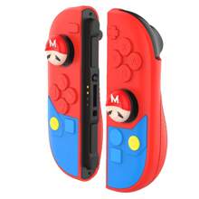 Switch2 Joy-Con Silikonhülle & Retro-Spiel-Cartoon-Daumengriffe für Switch2 Joy-Con - Rot/Blau, niedliches Schnurrbart- und Latzhosen-Design, rutschfestes Gaming-Zubehör als Geschenk