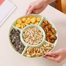1pc Plastic Divided Snack Plate, Round 5 Compartments Nut Seeds Snack Tray