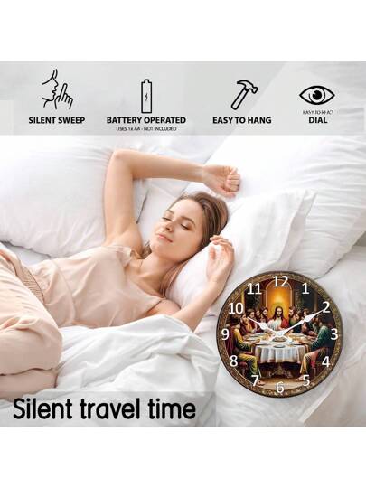 [10 16 Inch Silent Wooden Clock] Lively 10 Wand Klok "The Last Supper" Quiet Operation, Living Room, Bedroom, Kitchen, Office Ideal Baptism Featured The Supper Illustration, Large Size Room Bedroom Dormitory Back To School Surprise Home Supplies view 8
