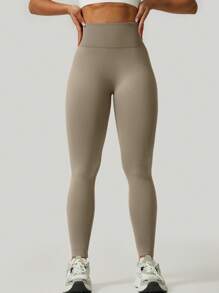 NcmRyu 1pc Women's Seamless Elastic Solid Color Casual Everyday Wear, Running, Fitness Workout Leggings