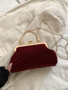 2025 New Rhinestone Chain Decor Evening Bag, Fashionable Handbag For Ladies, Shoulder Bag, Clutch, Sling Bag, Solid Color