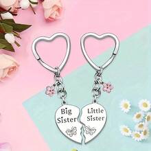 2pcs/Set Big Sis & Lil Sis Love Theme Keychain Set - 2 Stainless Steel, Perfect Sister Birthday And Christmas Gift, Matching Keychains