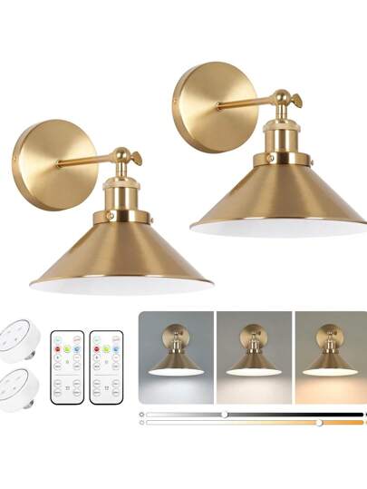 Gold/Black Battery Powered Wand Light, Retro Verlichting Fixture Farmho Wireless Piece Set, Remote Control Adjustable, Bedroom Industrial Corridors