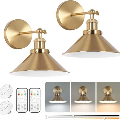 1 pièce kit de 1 pièce applique murale à piles dorée/noire, applique murale rétro à piles, luminaire mural sans fil de style fermier, avec télécommande réglable, convient pour la chambre, les couloirs industriels