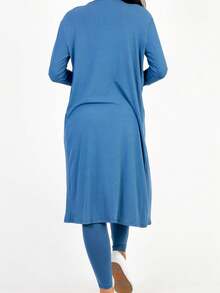 2pcs Rib-Knit Long Sleeve Cardigan And Bodycon Jumpsuit Sets For Women, Spring And Fall Women's Clothing, Slim Fit Loungewear - Sương mù xanh - Xem 4