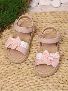 1 Pair Girls' Bow Tie Polka Dot Open Toe Espadrille Flat Sandals, Sweet Princess Style, Suitable For Summer