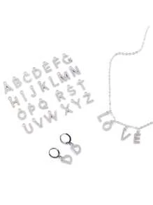 26 pièces Pendentifs avec lettres anglaises ornées de diamants, conviennent pour la fabrication de boucles d'oreilles et de bijoux de collier avec lettres pour les femmes