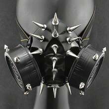 Spike Rivet Steampunk Masquerade Gas Face Mask Cosplay Costume Party - Black - View 3
