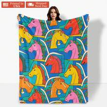 Horse Freedom Design Personalized Horse Pattern Flannel Blanket Digital Printing Blanket Soft Warm Comfortable Polyester Fabric For Sofa Bed Travel Camping Living Room Office Chair Gift For Family Or Friends Cozy Animal Themed Throw - Multicolor - View 2