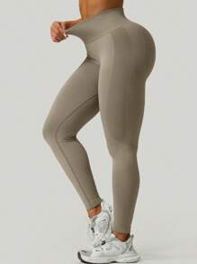 NcmRyu 1pc Women's Seamless Elastic Solid Color Casual Everyday Wear, Running, Fitness Workout Leggings
